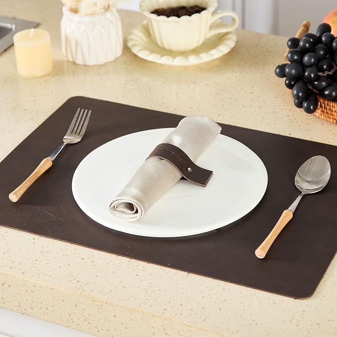 Dark Brown Napkin Rings Set of 6 – Elegant Leather Napkin Ring Holders - Image 9