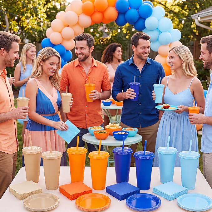 Skylety 24 Pcs Blue and Orange Plastic Cups - Image 6