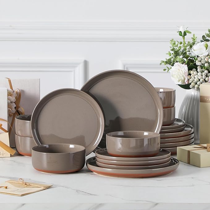 MALACASA Plates and Bowls Sets, 18 Pieces Modern Ceramic Dinnerware Set - Image 9