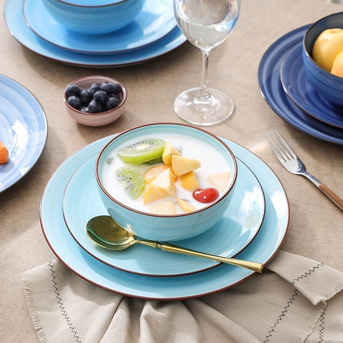 Selamica Ceramic Dinnerware Sets, 12 Pieces Plates and Bowls Sets, Scratch - Image 7