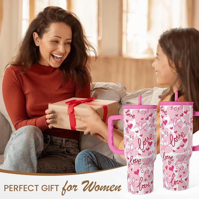 SANDJEST Heart Tumbler with Handle 40oz, Valentines Stainless Steel Insulated - Image 8