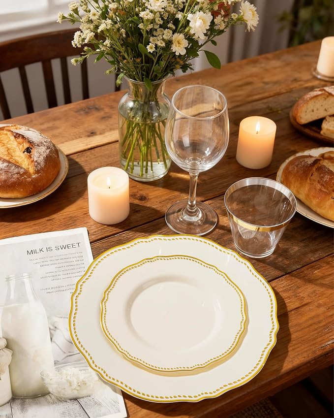 60 Pcs Ivory Gold Dinner Plates - Image 9