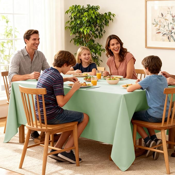 6-Pack Sage Green Tablecloths for Rectangle Tables, 90 x 132 Inches, Stain-Resistant Polyester Fabric for 8 Foot Tables - Washable Table Covers for Weddings, Birthday Parties, Events
