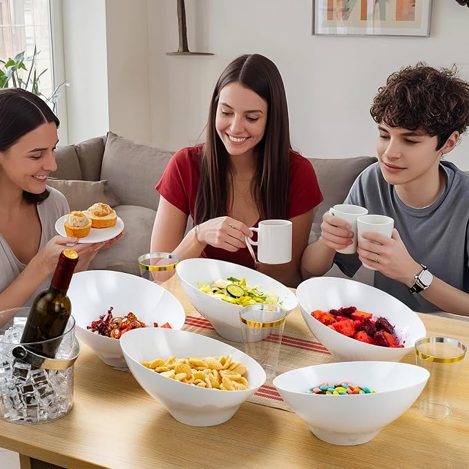 BESTVIP 54 Oz White Plastic Angled Serving Bowls, 12 Pack | Disposable Bowls - Image 7