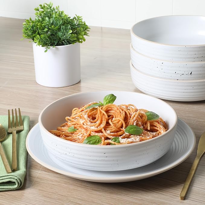 Gibson Home Dinah 16-Piece Matte White Stoneware Dinnerware Set – Double Bowl - Image 6