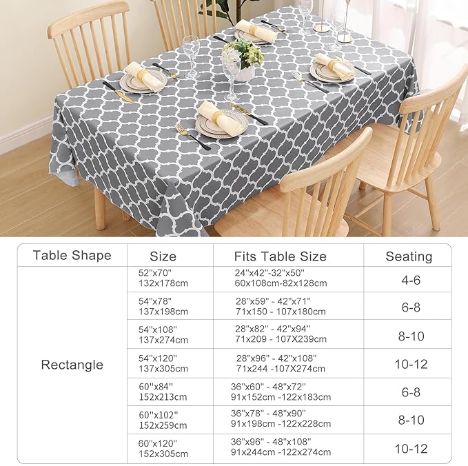 Smiry Square Table Cloth, Wipeable Spillproof Plastic Tablecloths for Dining, Waterproof Vinyl Tablecloth with Flannel Backing for Square Tables, Camping, Outdoor and Indoor (70"x70", Grey)