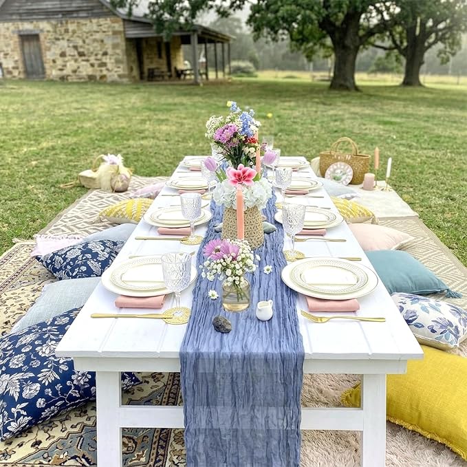 10 Pack Dusty Blue Cheesecloth Table Runner 17 x 108 Inch | Boho Gauze Fabric - Image 7