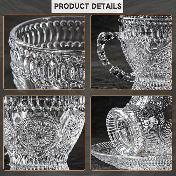 Glass Teacups and Saucers Set of 6, Vintage Coffee Mugs - Image 8