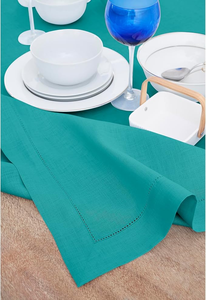 Solino Home 100% Pure Linen Table Runner Teal, Classic Hemstitch 14 x 72 in | - Image 9