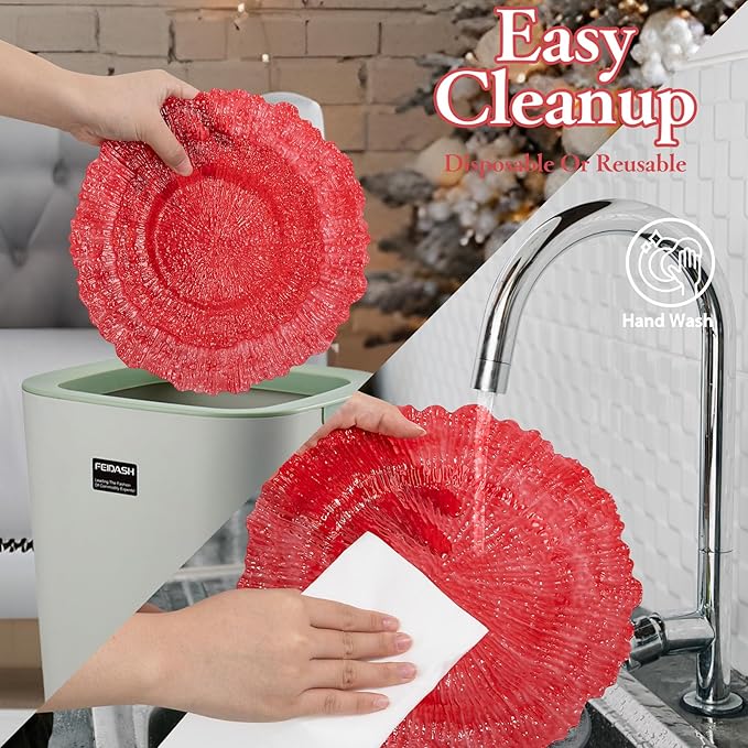 U-QE 60PCS Clear and Red Plastic Plates - Image 9