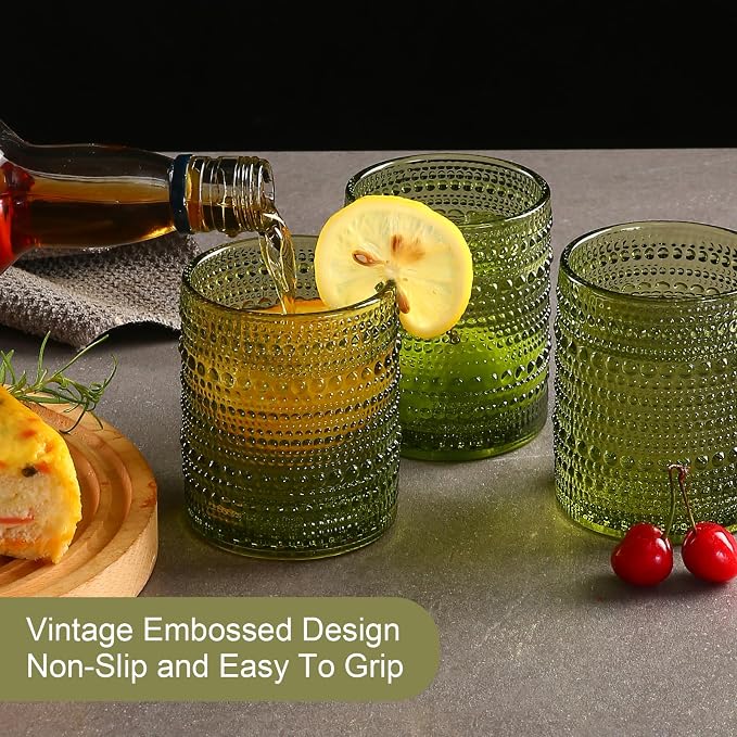 ZMOWIPDL Drinking Glasses Set of 6, 12oz Green Hobnail Glass Cups | Vintage - Image 7