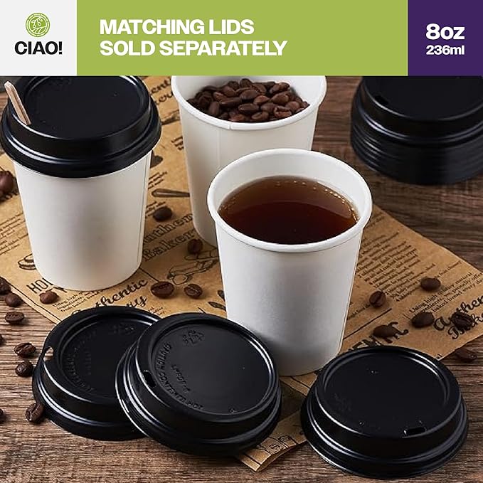 CIAO! 8oz White Paper Hot Cup, Disposable, 80mm Diameter 1 - Image 7