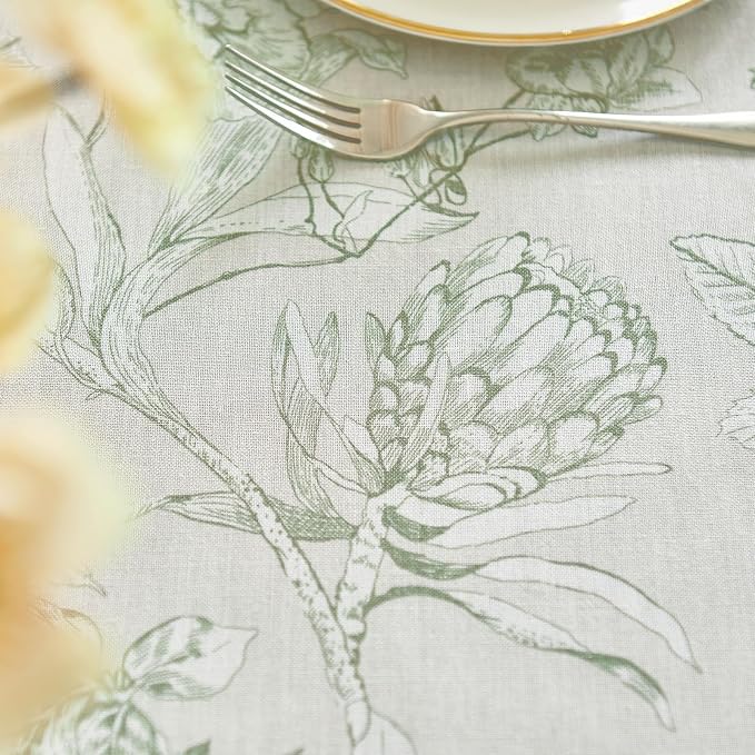 jinchan Green Floral Linen Rectangle Table Cloth 50 x 70 Inch | - Image 9