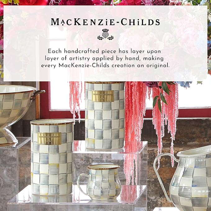 MACKENZIE-CHILDS Enamel Breakfast Bowl, Unique Soup Bowl or Cereal Bowl, Dinnerware, Sterling Check, Set of 4