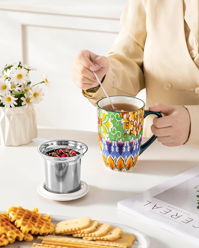 vancasso Ceramic Tea Mug with Infuser and Lid, 18 Ounce Bohemian Loose Leaf Cup - Image 7