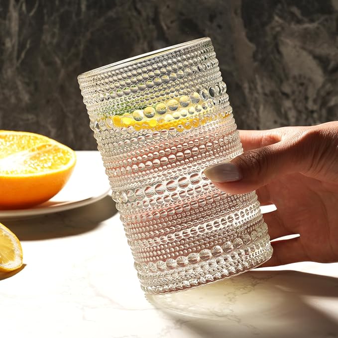 Moretoes 12 Oz Hobnail Drinking Glasses Set of 12 | Clear Highball Glasses Cups - Image 7