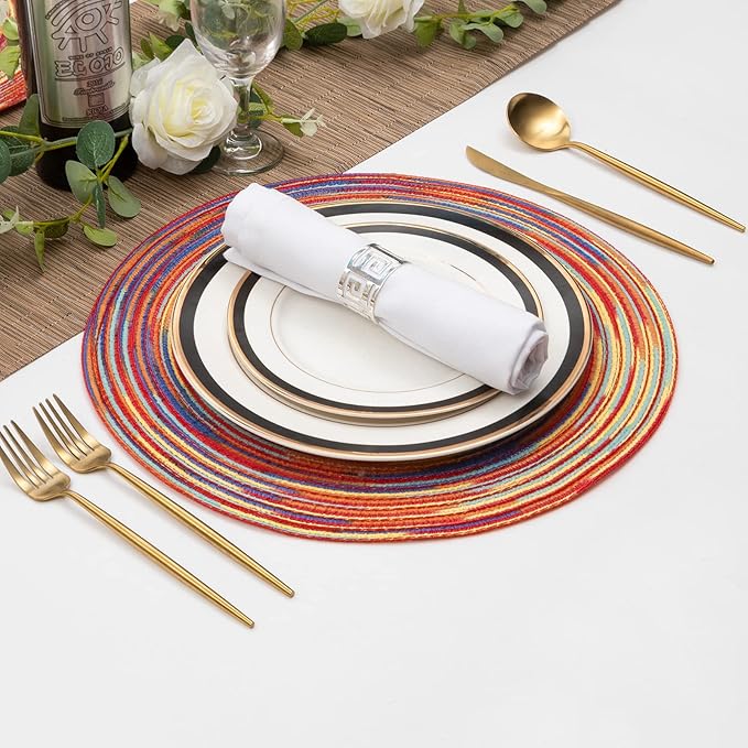 SHACOS Round Braided Placemats Set of 6 Table Mats Colorful Place Mats - Image 9