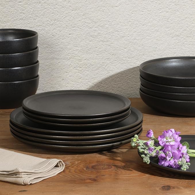 Gibson Elite Beckett Stoneware Matte Reactive Glaze 16 Piece Plates and Bowls - Image 7