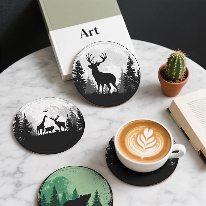 Deer Coasters Leather Round Drink Coasters 6 Pcs Set - Image 6