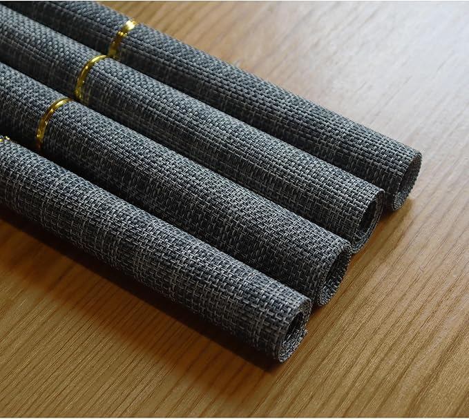 Placemats Set of 4,Heat Resistant Non-Slip Table Mats,Place mats for Dining Table,Washable Durable PVC Vinyl Woven Placemat(Dark Gray)