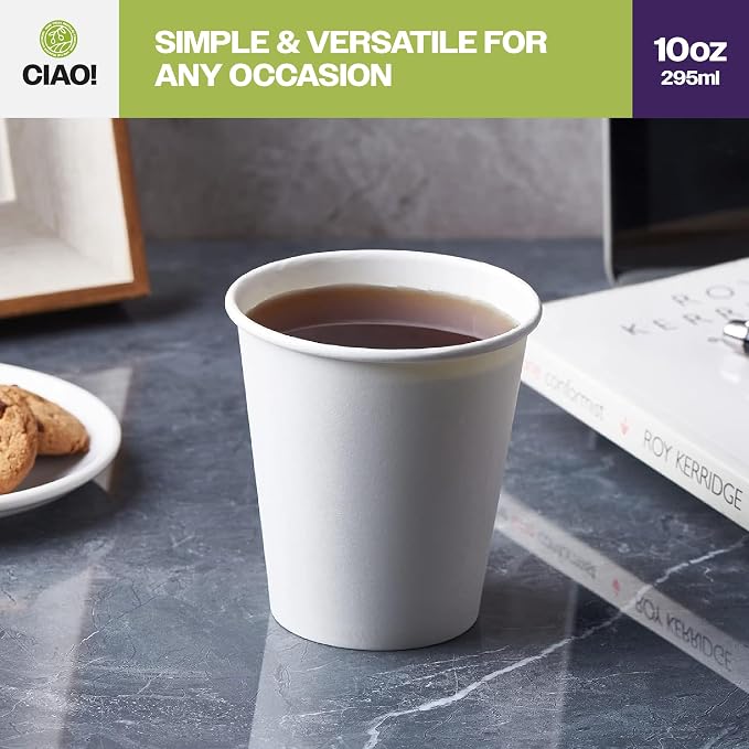 CIAO! 10oz White Paper Hot Cup, Disposable, 90mm Diameter 500 Count - Image 6