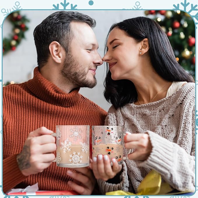 Tioncy 4 Pcs Winter Coffee Glass Mugs 12 oz Christmas Snowman Glass Cups - Image 6
