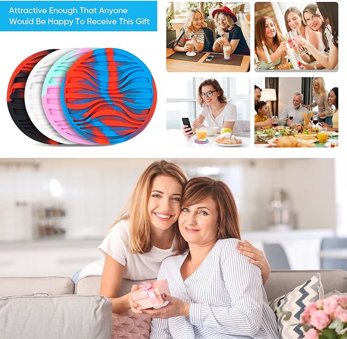 6 Pack Drink Coasters with Holder Non-Slip Rubber Coaster Silicone Cups Mat | - Image 7