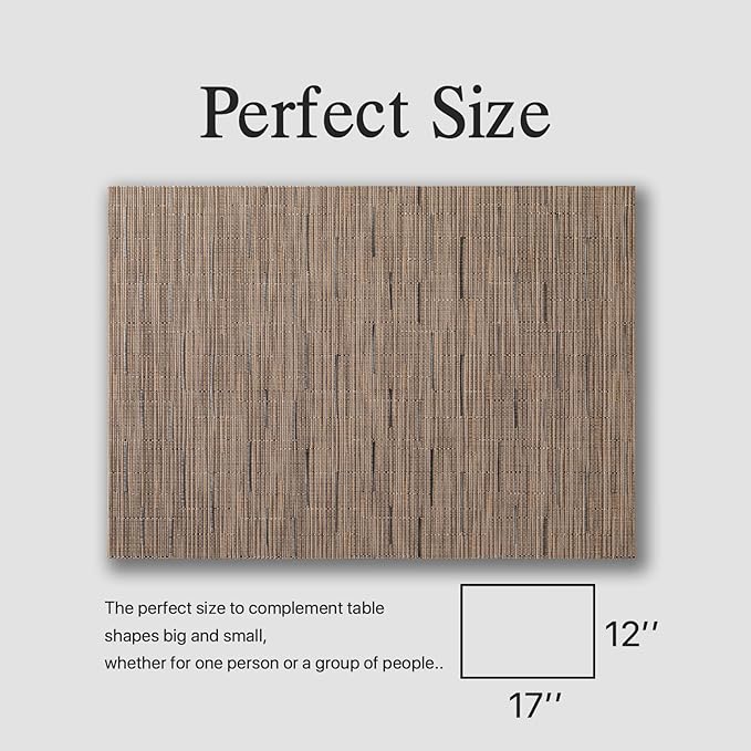 Placemats Set of 12 - Easy Clean Woven Vinyl Placemats for Dining Table, Indoor/Outdoor Place Mats, Washable PVC Table Mats (Light Brown)