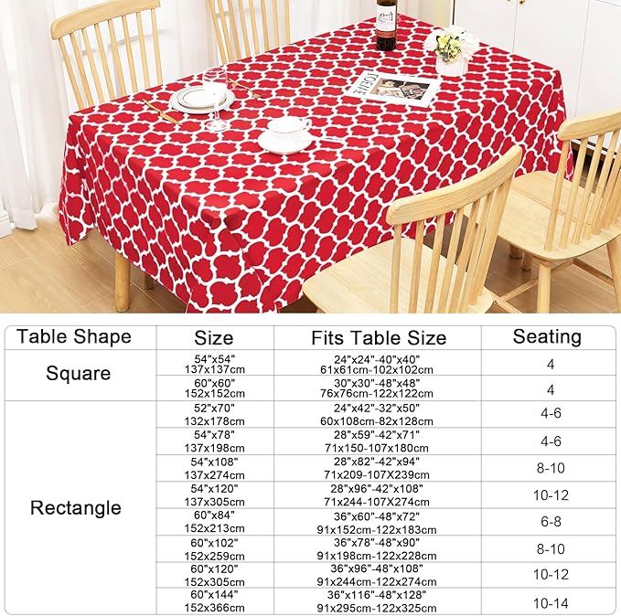 Smiry Rectangle Table Cloth, Waterproof Vinyl Tablecloth with Flannel Backing for Rectangle Tables, Wipeable Spillproof Plastic Tablecloths for Dining, Camping, Indoor and Outdoor (60"x120", Red)