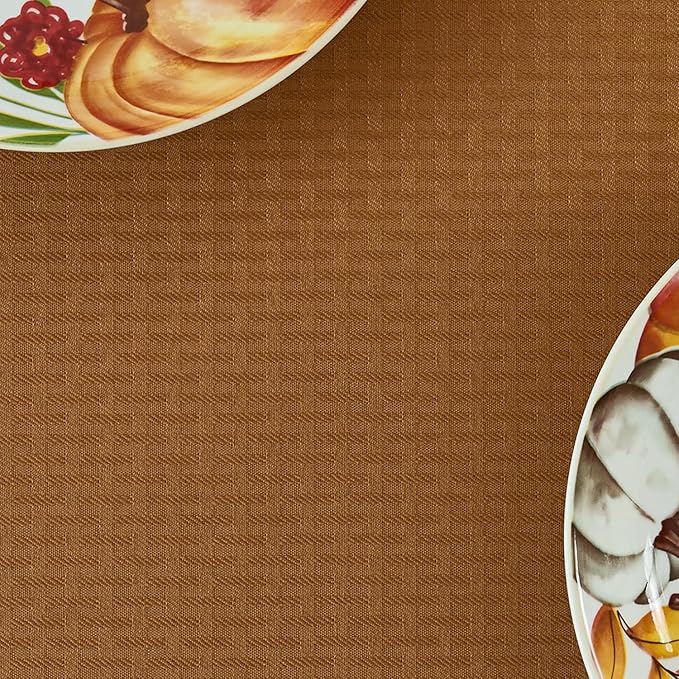 maxmill Weaved Texture Design Harvest Tablecloth Water Resistant Wrinkle Free Spill-Proof Soft Table Cloth for Fall Harvest Thanksgiving Parties Dinner Decoration, Rectangle 60 x 84 Inch Amber