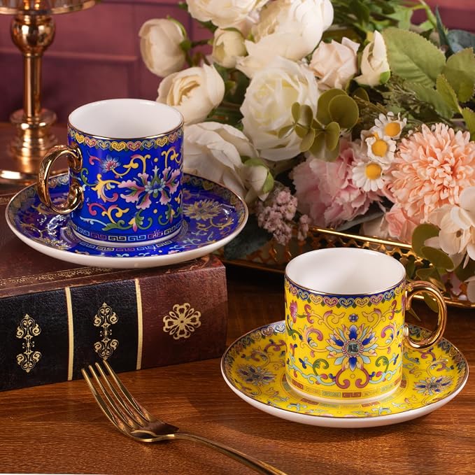 KAMMAK Tea Cup and Saucer, Ceramic Coffee Cups, 7 oz, Afternoon Tea and - Image 7