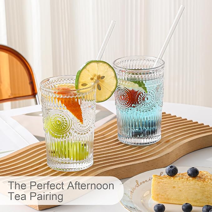 ZMOWIPDL Drinking Glasses Set of 6, 13oz Flower Design Clear Glass Cups | - Image 7
