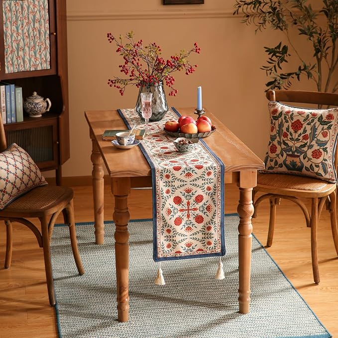 Patdrea Designer French Elegant Linen Table Runner, Colorful Floral Pattern - Image 8