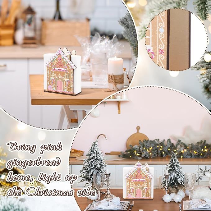 Christmas Napkin Holder for Tables Gingerbread House Napkin Holder Wooden Xmas - Image 7