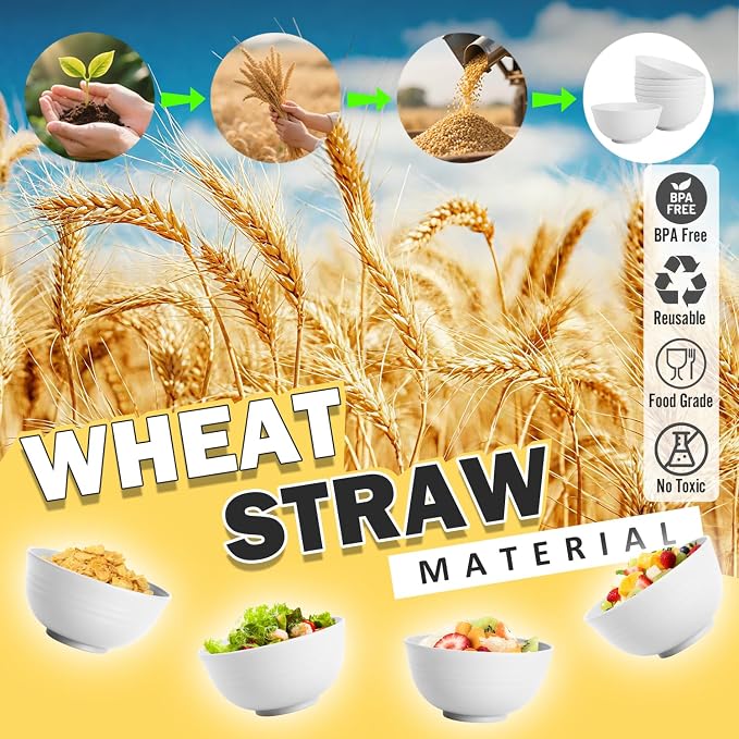 Wheat Straw Bowls 26 OZ, Plastic Bowls Reusable, Unbreakable Cereal Bowls Set - Image 8