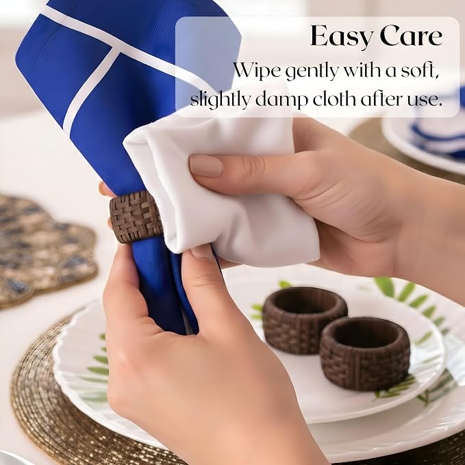 ALPHA Living HOME Woven Napkin Rings Set of 12, Rustic Farmhouse Cane Napkin - Image 7
