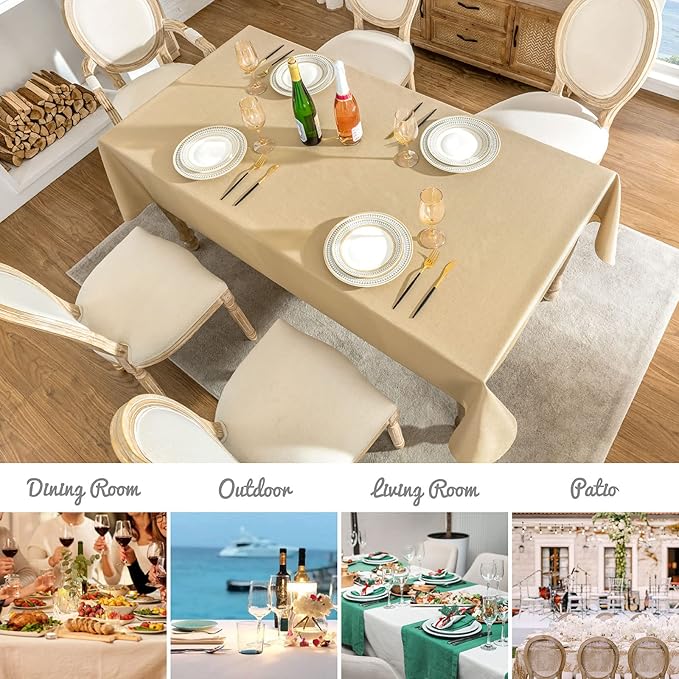 Faux Linen Rectangle Tablecloth Waterproof 52x70 inch Table Cloth Stain and Wrinkle Resistant Washable, Decorative Fabric Table Cover for Dining, Kitchen, Wedding and Parties, Coffee