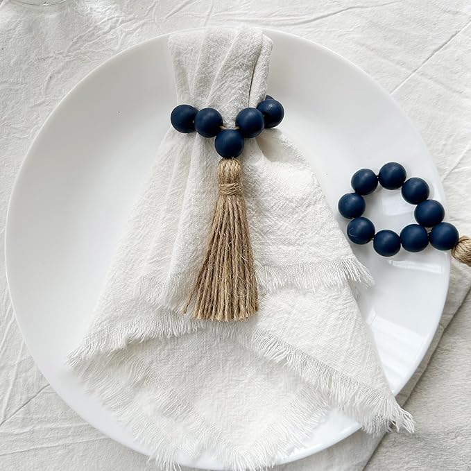 Napkin Rings Set of 12, Wooden Bead Elastic Tassel Napkin Ring | Tassel Napkin - Image 5