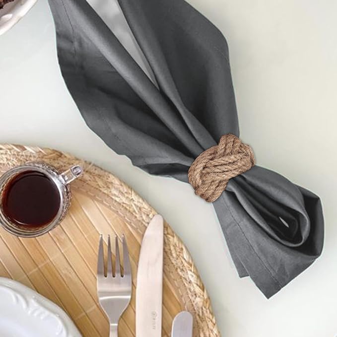 Lightnpro Jute Napkin Rings Set of 12, Classic Hand Woven Napkin Holders - Image 9