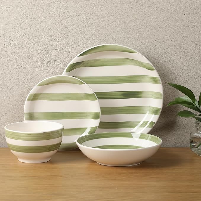 Gibson Home Kenwood Shores 16 Piece Dinnerware Set, Hand-Painted Stoneware - Image 6