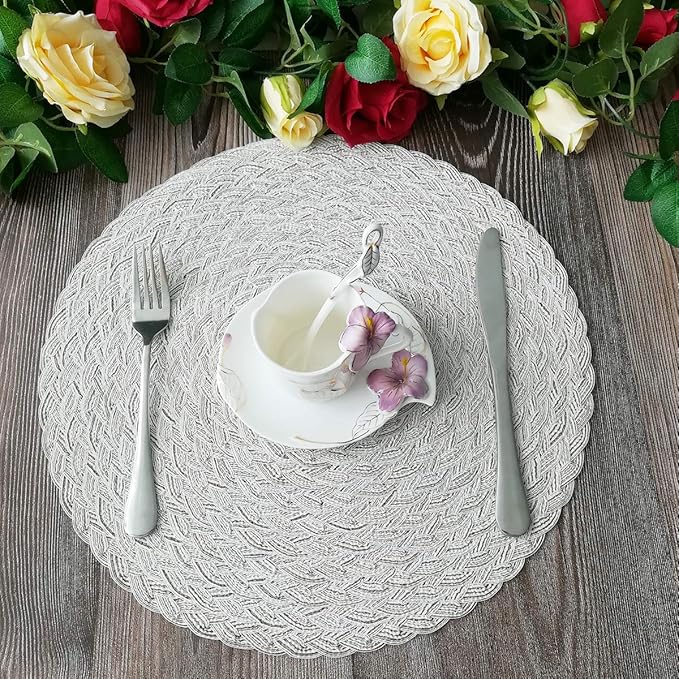 SHACOS Round Braided Placemats 15 inch Set of 6 Boho Thick Washable Kitchen - Image 9