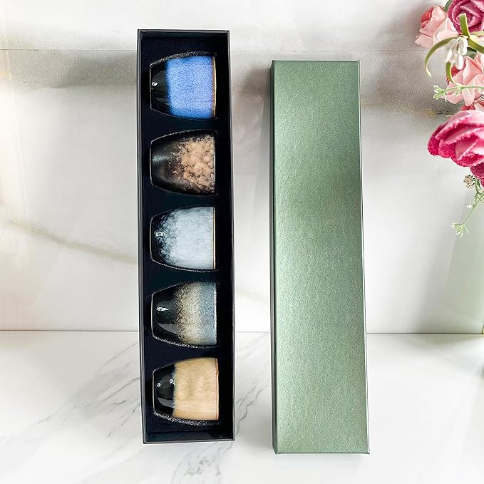Rubdub Ceramic Japanese Tea Cup Set, 5oz Coffee Cup No Handle, Teacup of 5 - Image 7