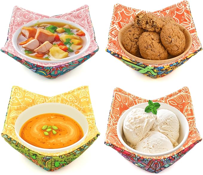 Cotton Microwavable Bowl Cozy, Microwave-Safe Hot Bowl Holders, Soup Bowl Cozy - Image 7