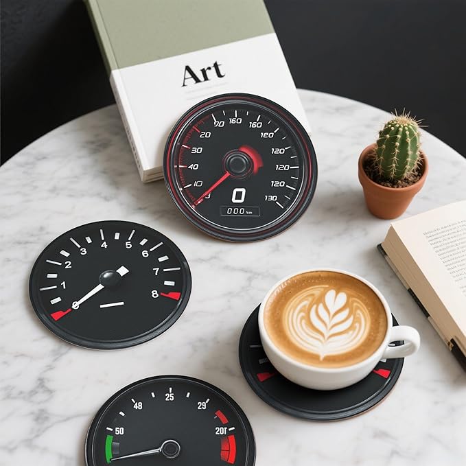 Car Speedometer Coasters Leather Round Drink Coasters 6 Pcs Set - Image 6