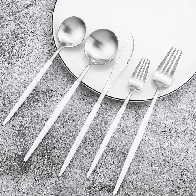 5-Piece Matte Silver Stainless Steel Satin Finish Flatware Set - Image 7