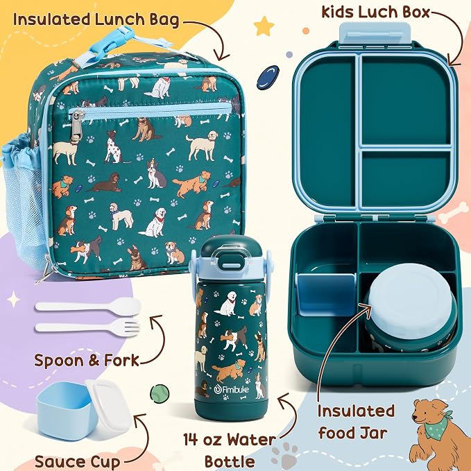 Fimibuke Kids Bento Lunch Box w/Insulated Water Bottle, Lunch Bag & Thermo | - Image 9