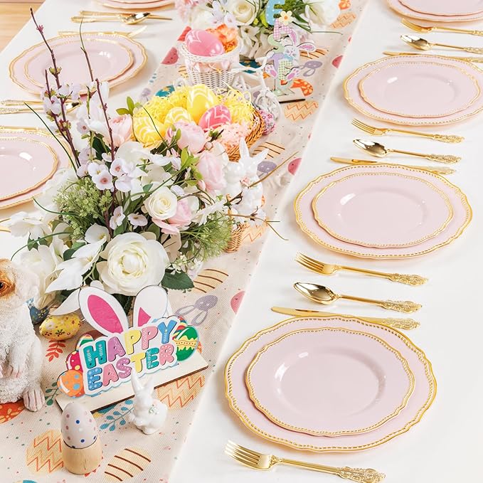 60 Pcs Pink Gold Dinner Plates for Wedding | 10 inch Heavy-duty Disposable - Image 9