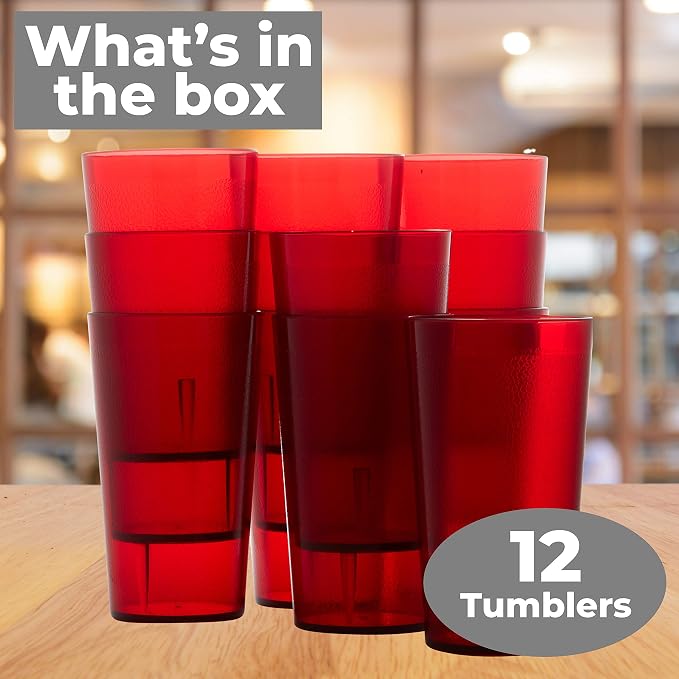 Restaurant Grade, BPA-Free 12oz Red Plastic Cups 12pk. Super Durable, Break - Image 8