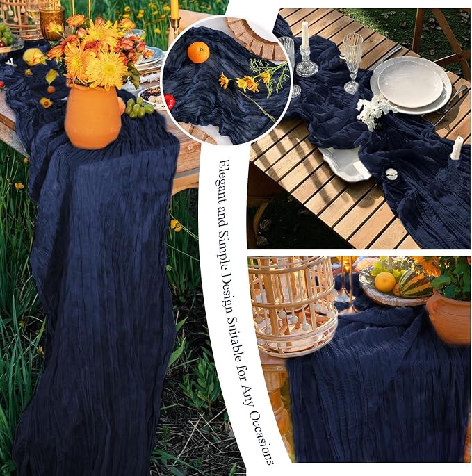 8 Pack Navy Blue Cheesecloth Table Runner 10FT Long Boho Gauze Fabric Table - Image 7