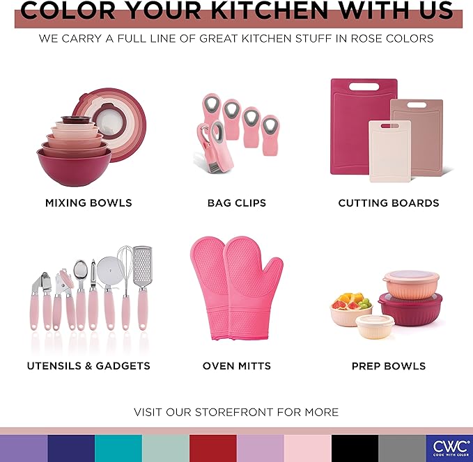COOK WITH COLOR Prep Bowls with Lids- Wide and Deep Nesting Plastic Small Mixing Bowl Set with Lids, 12 Piece Set - Deep Bowls, Rose